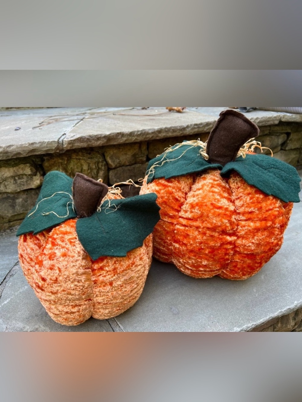 🍁 Pumpkin Fall Decor Set Two / 2 Plush Stuffed Decorative Accents NEW!